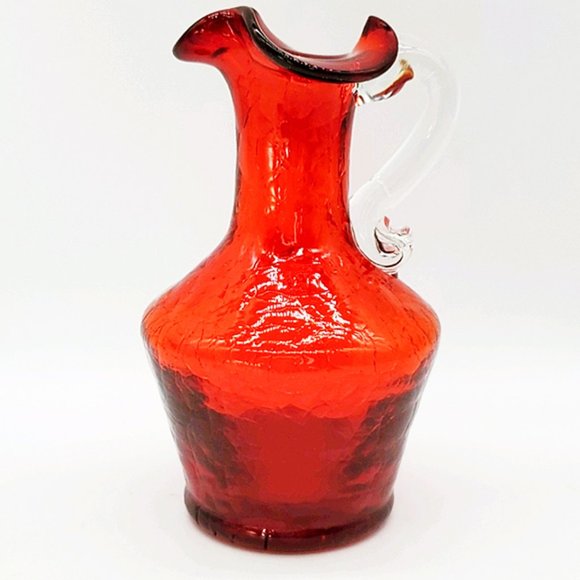 VTG Ruby Crackle Glass Pitcher Pilgrim? Kanawha? - Picture 1 of 6